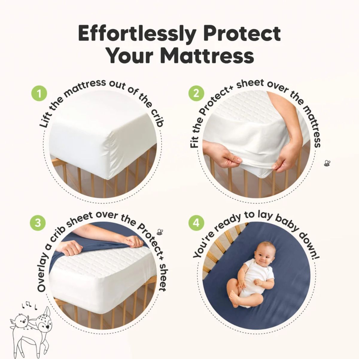 KeaBabies Waterproof Crib Mattress Protector Cover Fitted 2-Pack - Soft White - Secure and Universal Fit