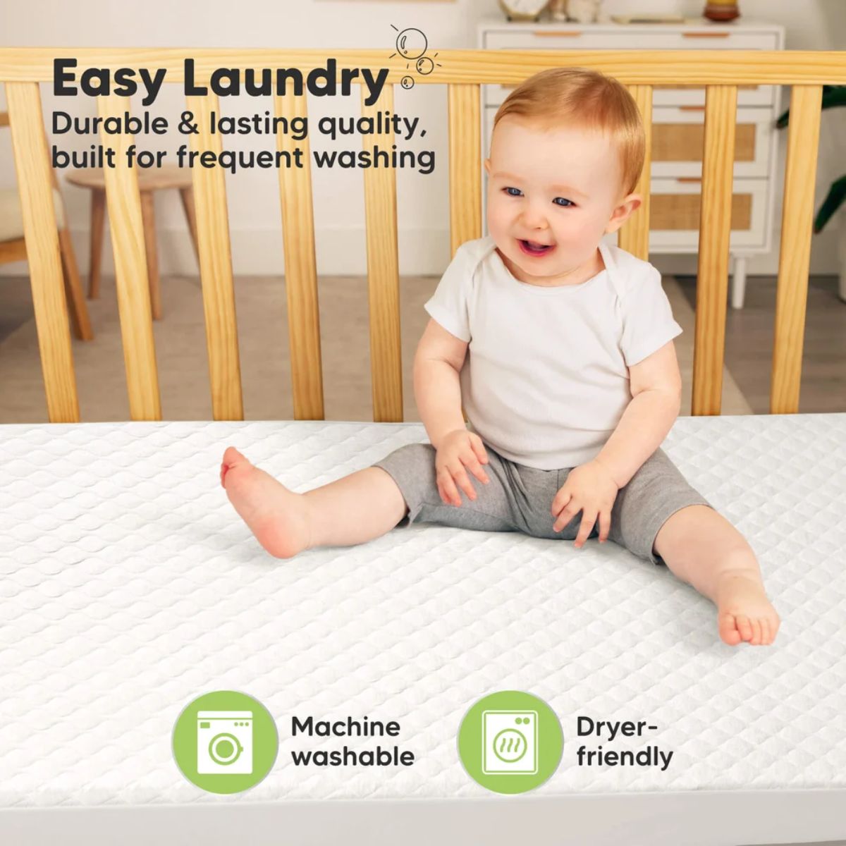 KeaBabies Waterproof Crib Mattress Protector Cover Fitted 2-Pack - Soft White - Practical and Easy to Maintain